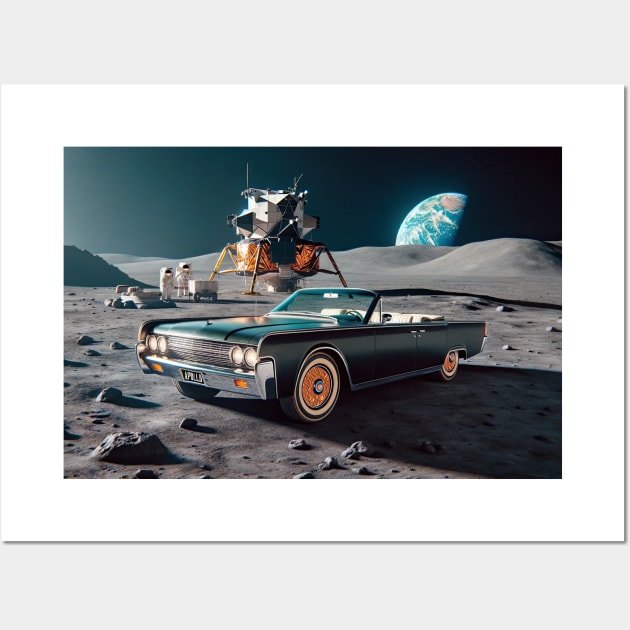 1963 Lincoln Continental Convertible on the Moon Wall Art by NebulaWave